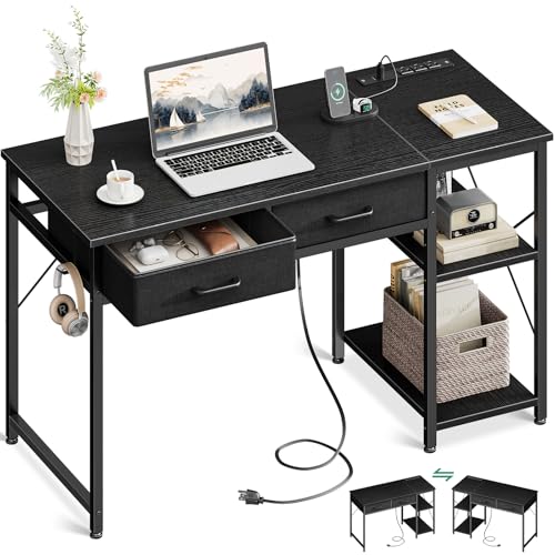 40 Inch White Small Computer Desk With Drawers & Power Outlet L185834