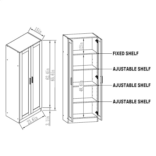 White Wooden Tall Storage Cabinet with 2 Doors and Shelves N5478