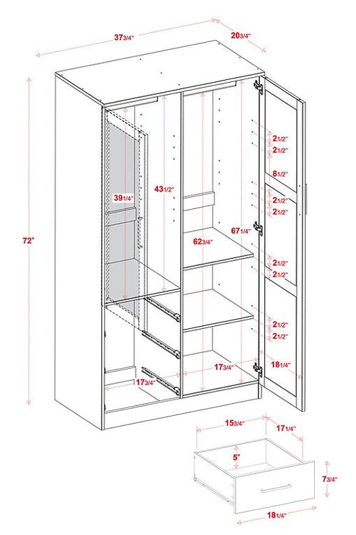 100% Solid Wood Wardrobe with Mirror, Mocha R670