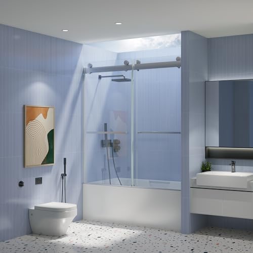 Brushed Nickel Frameless Sliding Tub Door with Clear Tempered Glass U7851