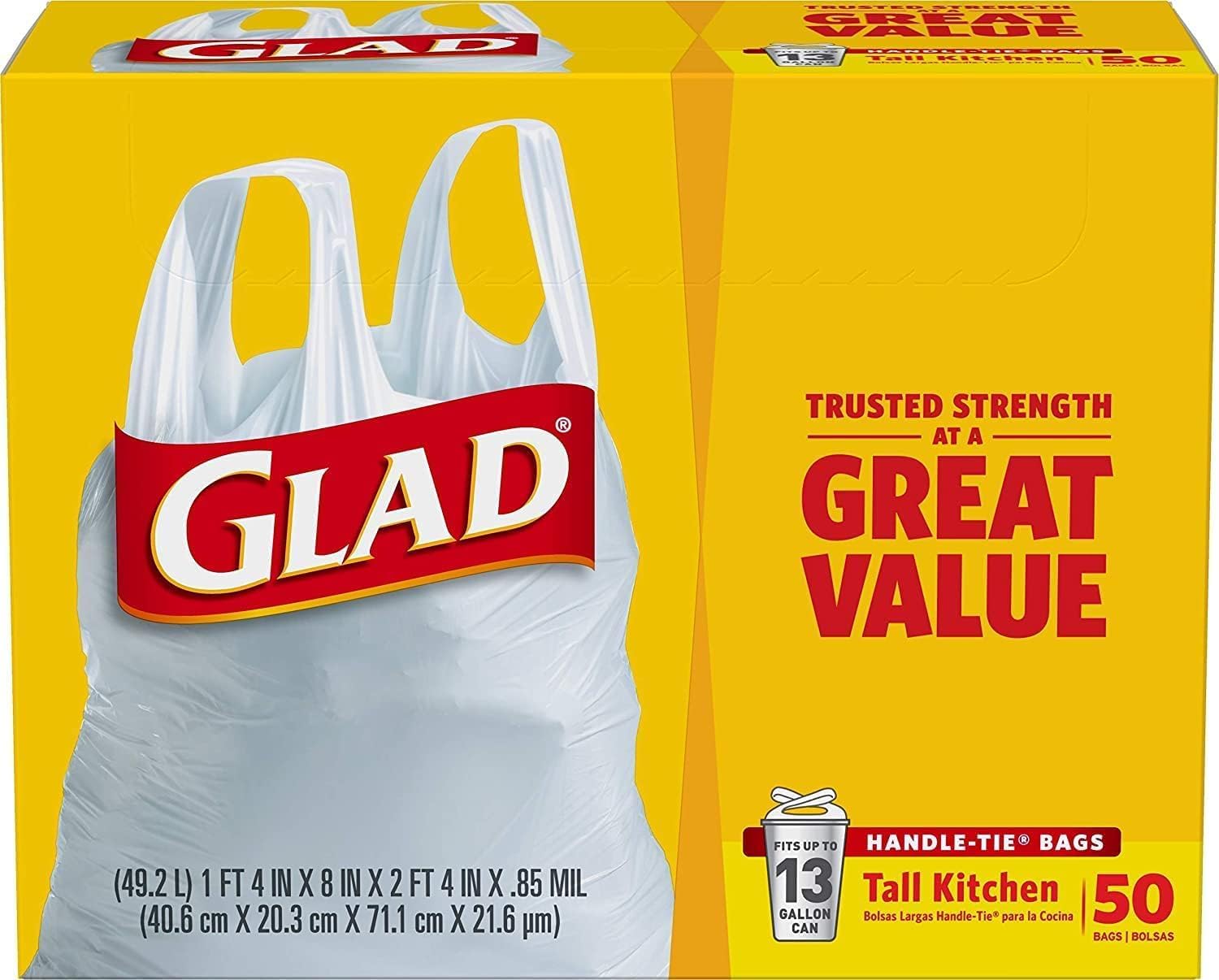 Tall Kitchen Trash Bags 13 Gallon White 50 Count Pack of 2 J53666