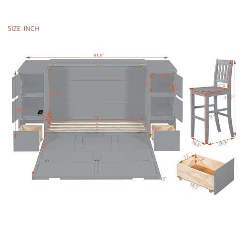 Gray Wood Murphy Bed with Drawers and Cabinets Q458565