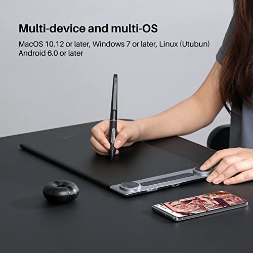 Bluetooth Wireless Graphics Drawing Tablet with Dual Dials Battery-Free Stylus G637440