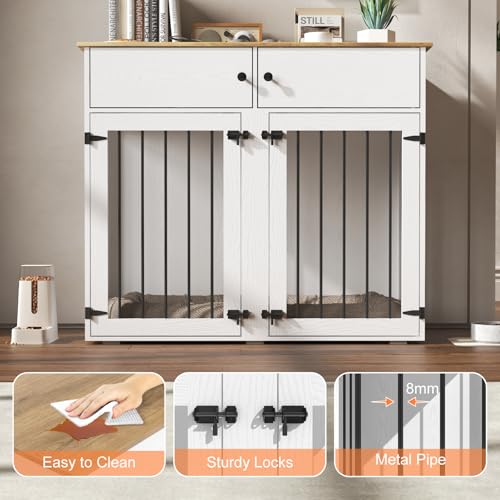 White 41 Inch Double Dog Cage with Removable Divider H77156