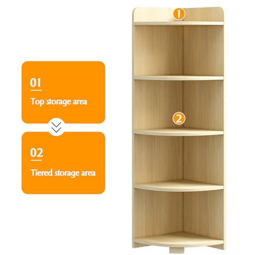 6-Tier Open Corner Shelf Tall Wooden Floor Standing Bookshelf Oak F271