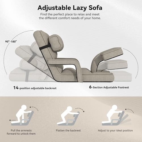 Padded Folding Floor Chair with 14-Level Adjustable Backrest (Dark Grey) A1503