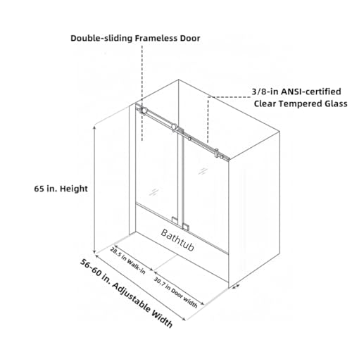 Brushed Nickel Frameless Sliding Tub Door with Clear Tempered Glass U7851