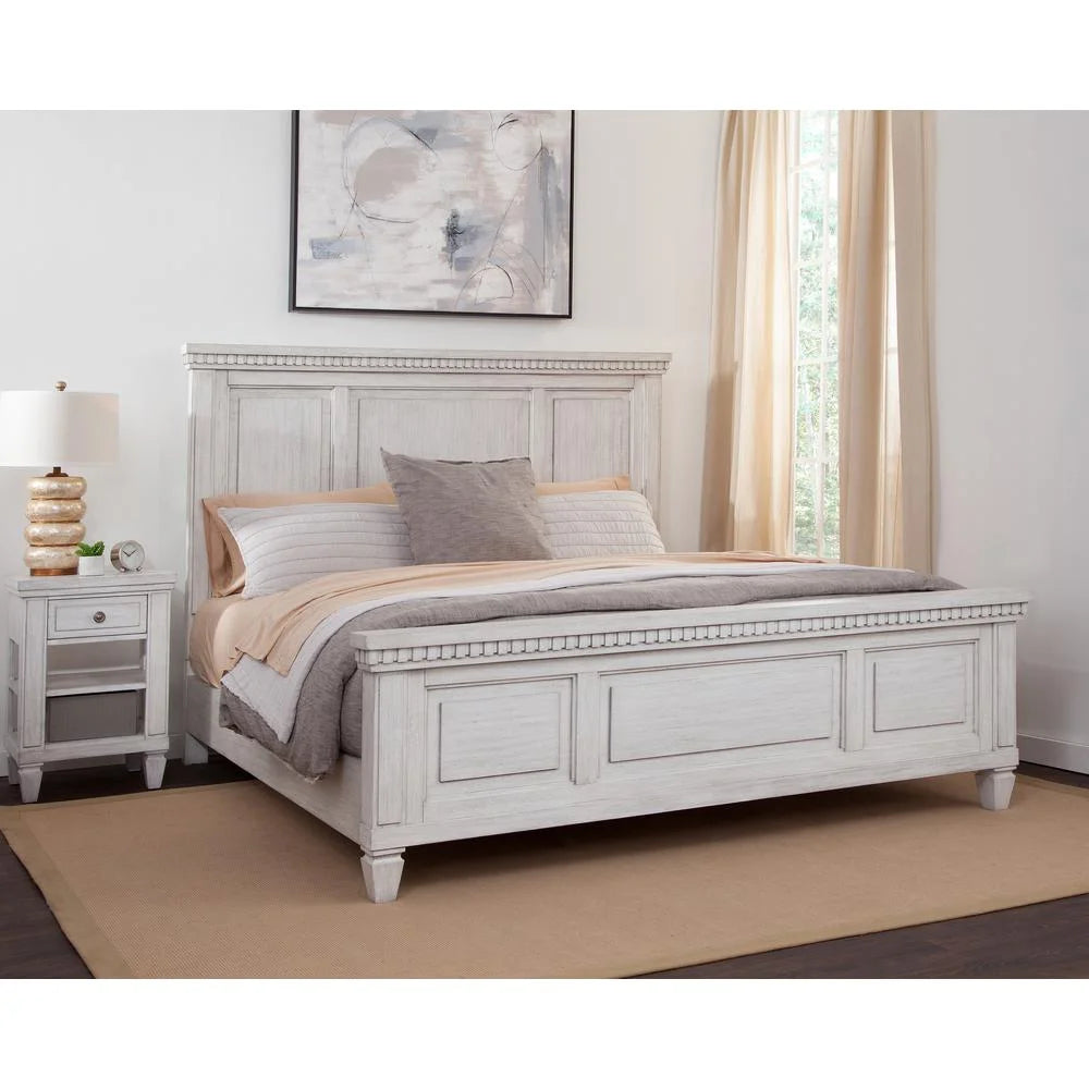 82"W Wood King Panel Bed in Oyster White R173301