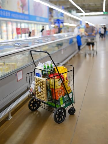Silver Jumbo Folding Shopping Cart with Double Basket and 360-Degree Wheels X199