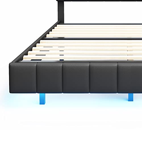 Queen Size LED Bed Frame with USB Charging A553386