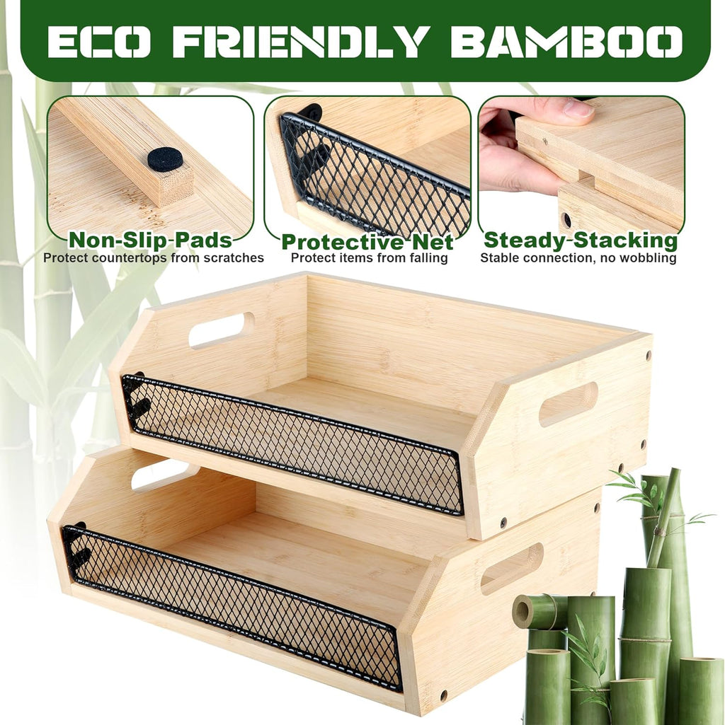 2 Pack Stackable Bamboo Storage Bin with Handle M472254