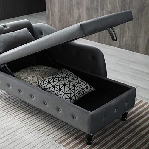 Tufted Velvet Upholstered Chaise Lounge with Storage Sleeper Sofa A71881