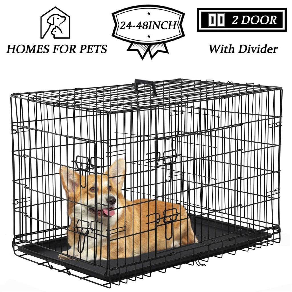 Foldable Large Metal Wire Dog Crate with Plastic Tray A130