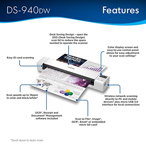 Duplex Wireless Compact Mobile Document Scanner A55832