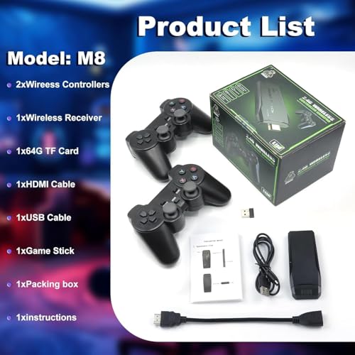 Wireless Retro Game Console with 20,000+ Games, 4K HDMI Output, Dual 2.4G Wireless Controllers, 64GB Memory Card J5894