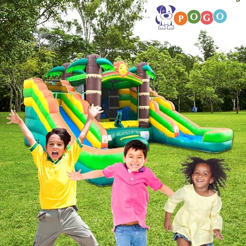 Tropical Inflatable Bounce House with Double Water Slides, 16.5 x 15 x 11 Foot S8338
