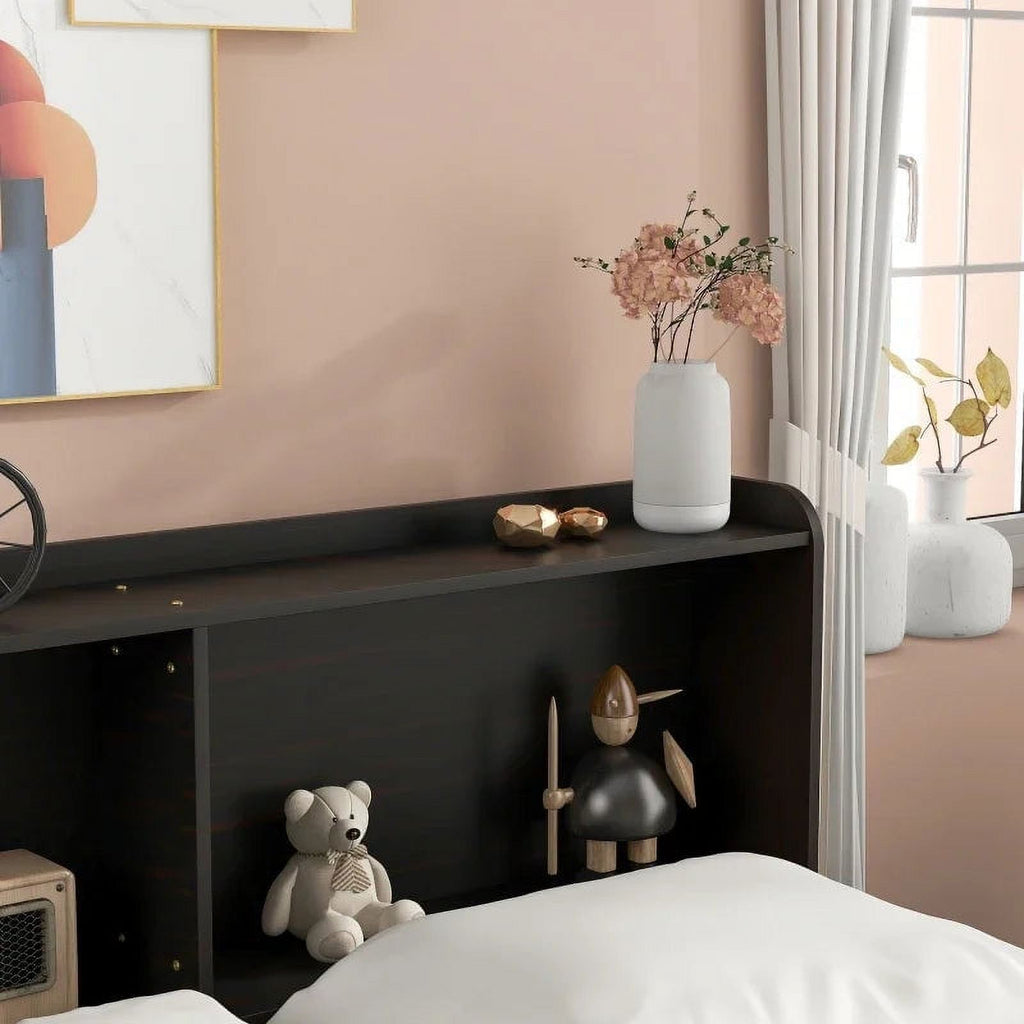 Twin Trundle Bed with Bookcase and Drawers Espresso U511