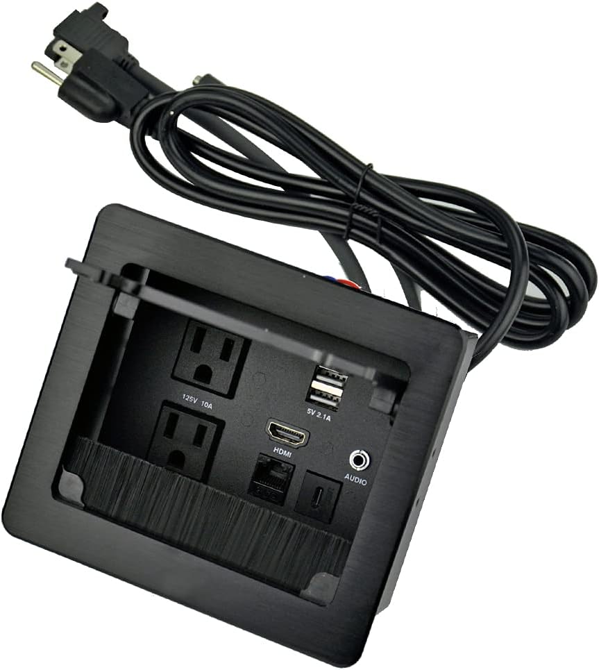 Silver Pack of 2 Tabletop Connectivity Box with 2 AC Power + 2 USB Charger + HDMI + 3.5mm Audio + USB-C Data + RJ45 Q55886