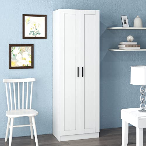 White Wooden Tall Storage Cabinet with 2 Doors and Shelves N5478