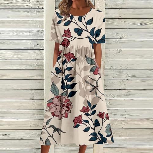 Boho Floral Short Sleeve Midi Dress A97659