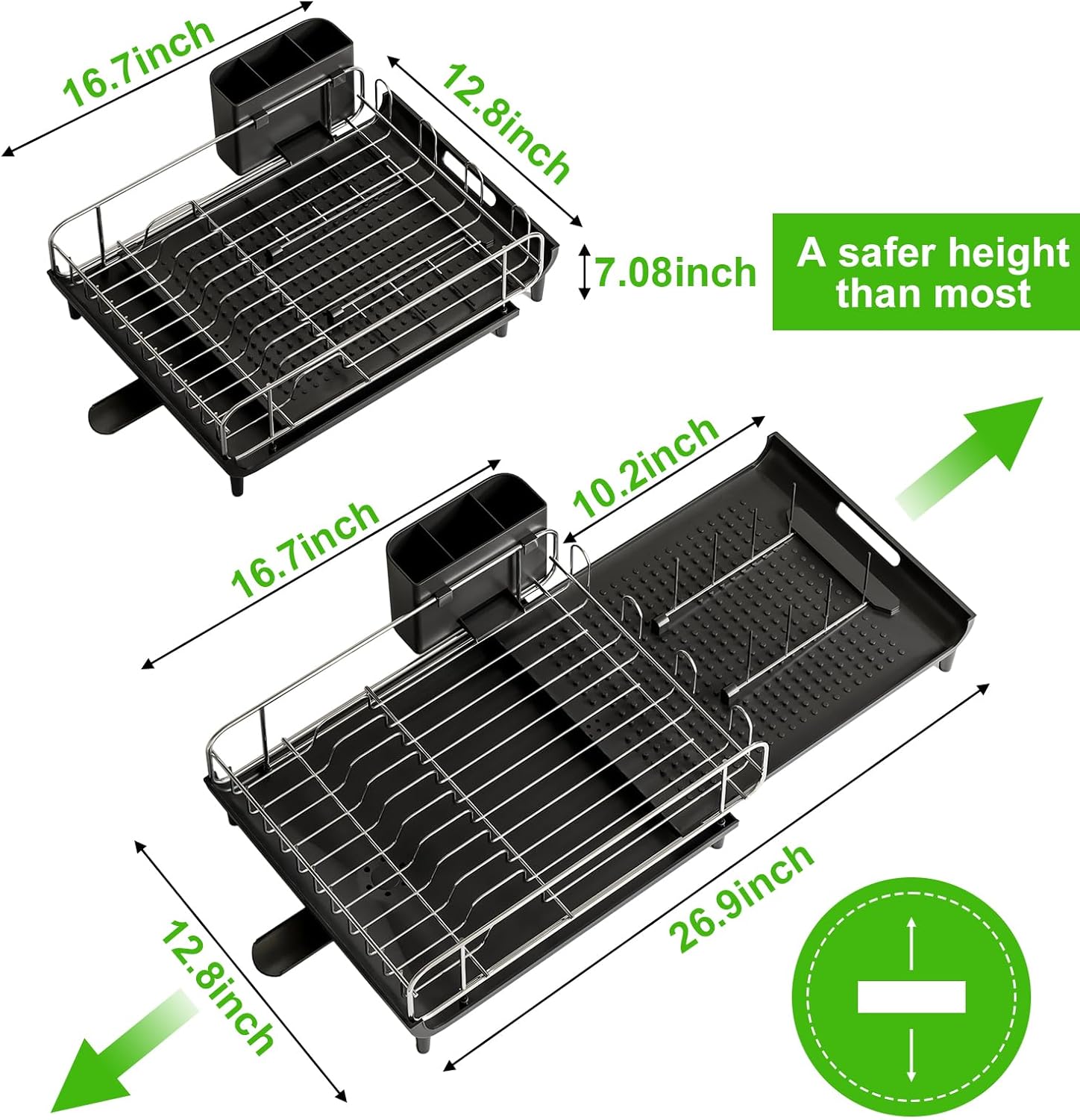 Large Dish Drying Rack with Utensil Holder & Drainboard E330