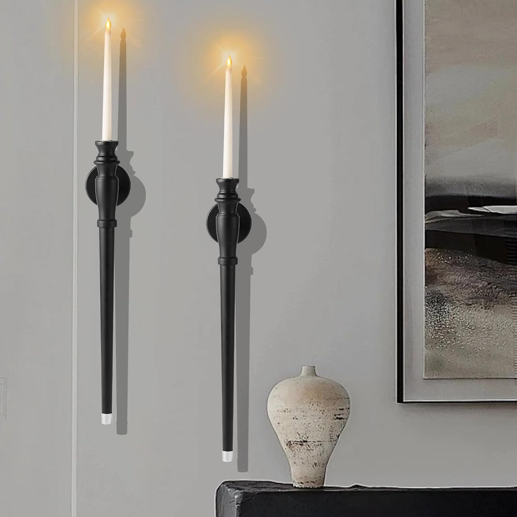 Set of 2 Black Wooden Wall Candle Sconces W5303