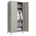 Gray Metal Storage Wardrobe Cabinet with Adjustable Hanging Rod M496