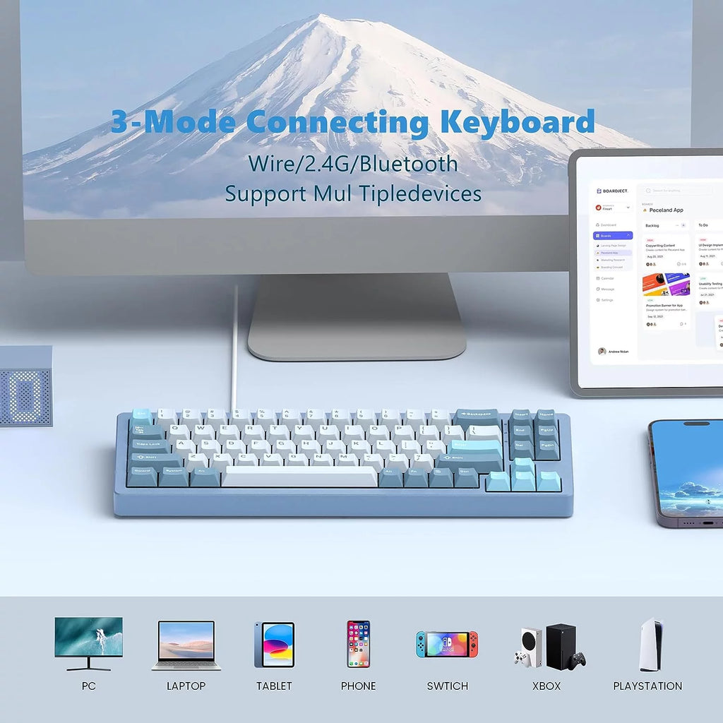 75% Wireless Mechanical Keyboard CNC Aluminum Alloy Shell, Hot-swappable RGB Keyboard w/Pre-lubed Switches, Bluetooth/2.4G/Wired, Gasket Mounted (Blue) D982828