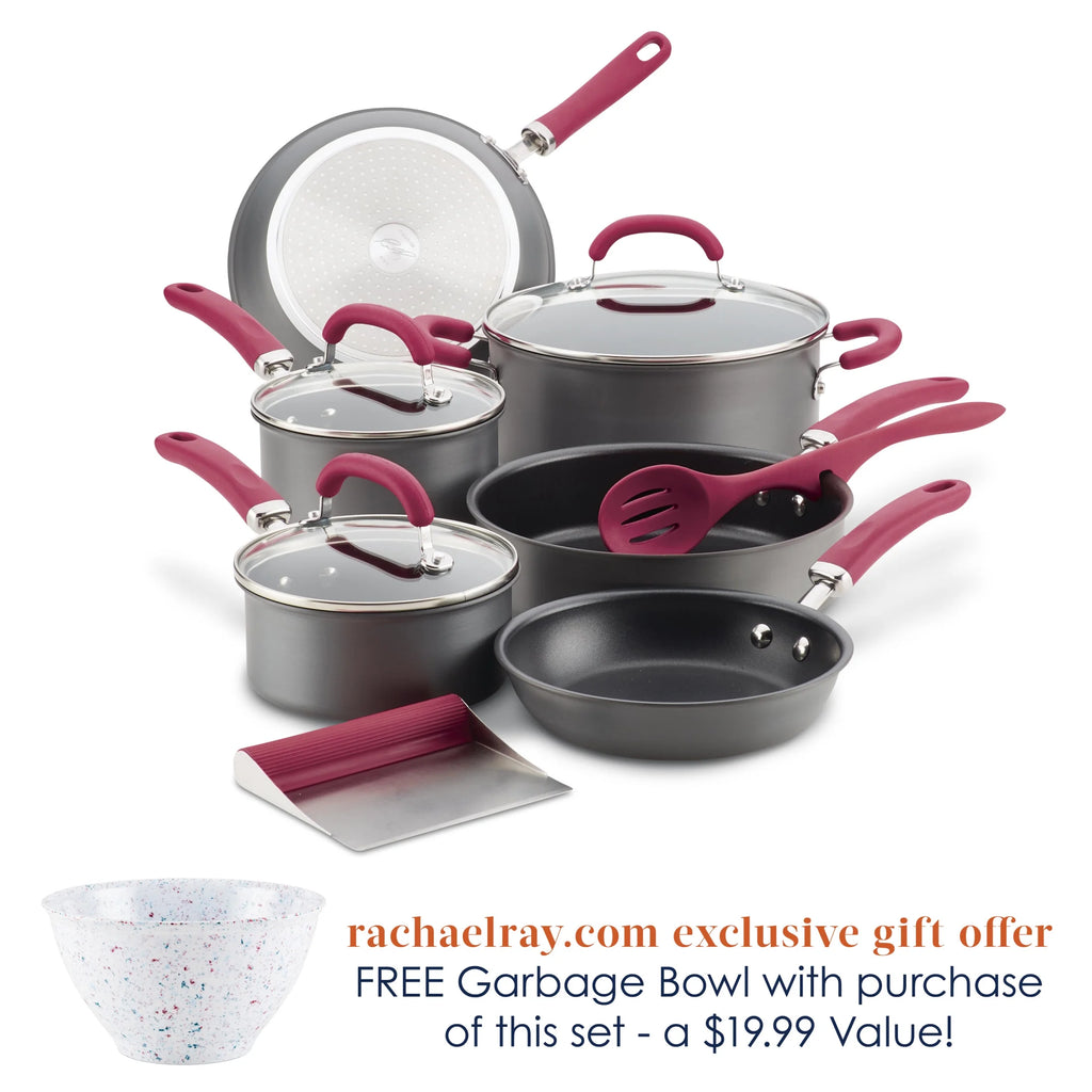 11 Piece Nonstick Pots and Pans Set, Burgundy Handles O666