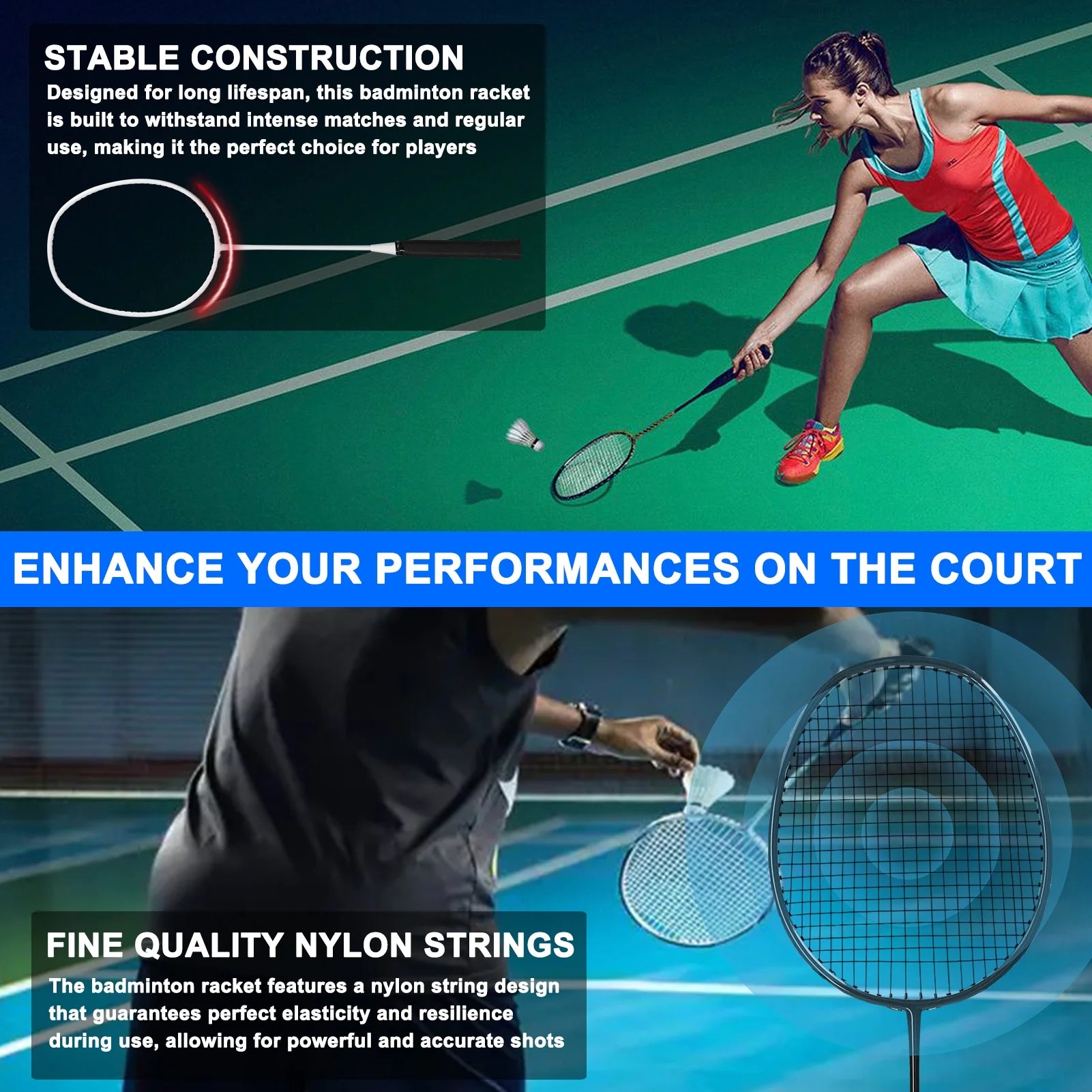 Sports Badminton Racquets Set Lightweight 2 Player Racket Sets G70867