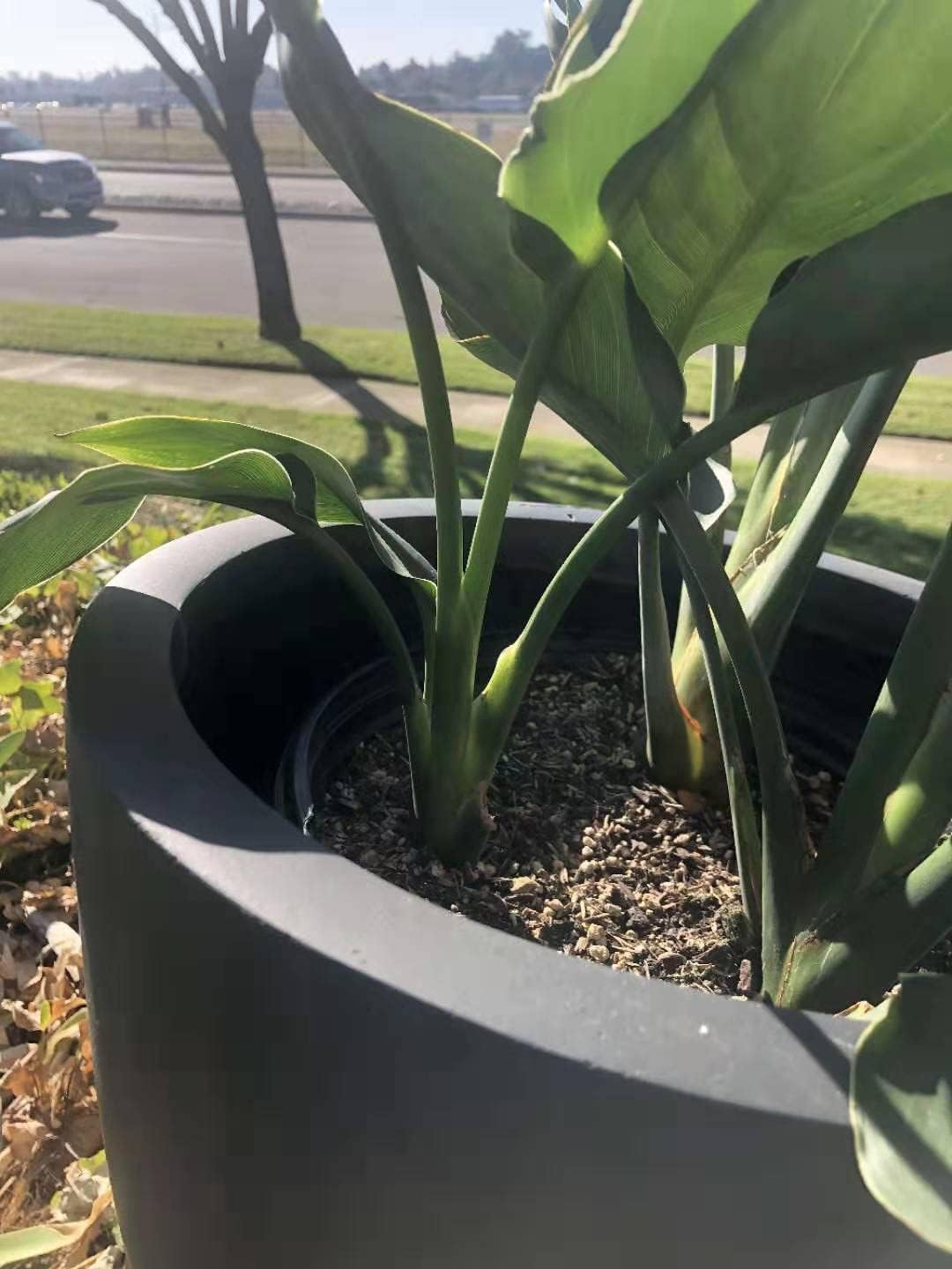 Charcoal Lightweight Concrete Fiberglass Round Bowl Planter G4749