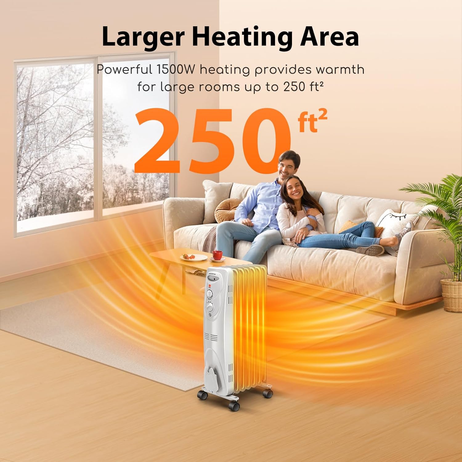 1500W Oil Filled Radiator Heater with 3 Heat Settings Y3430