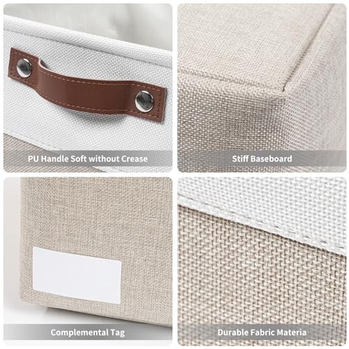 Beige White 3 Pack Fabric Storage Bins with Handles X105000
