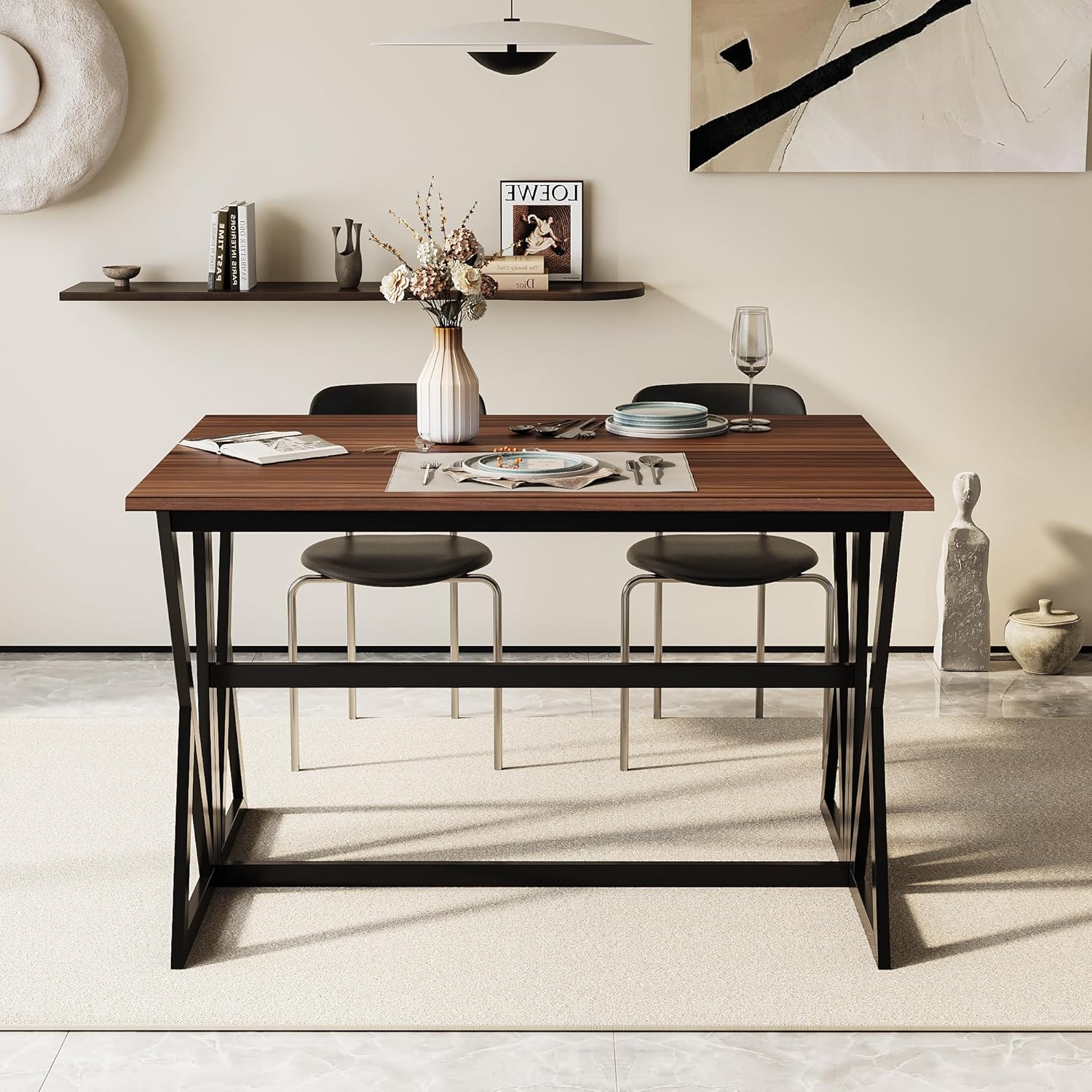 Walnut Brown Wood Drop Leaf Dining Table F70612