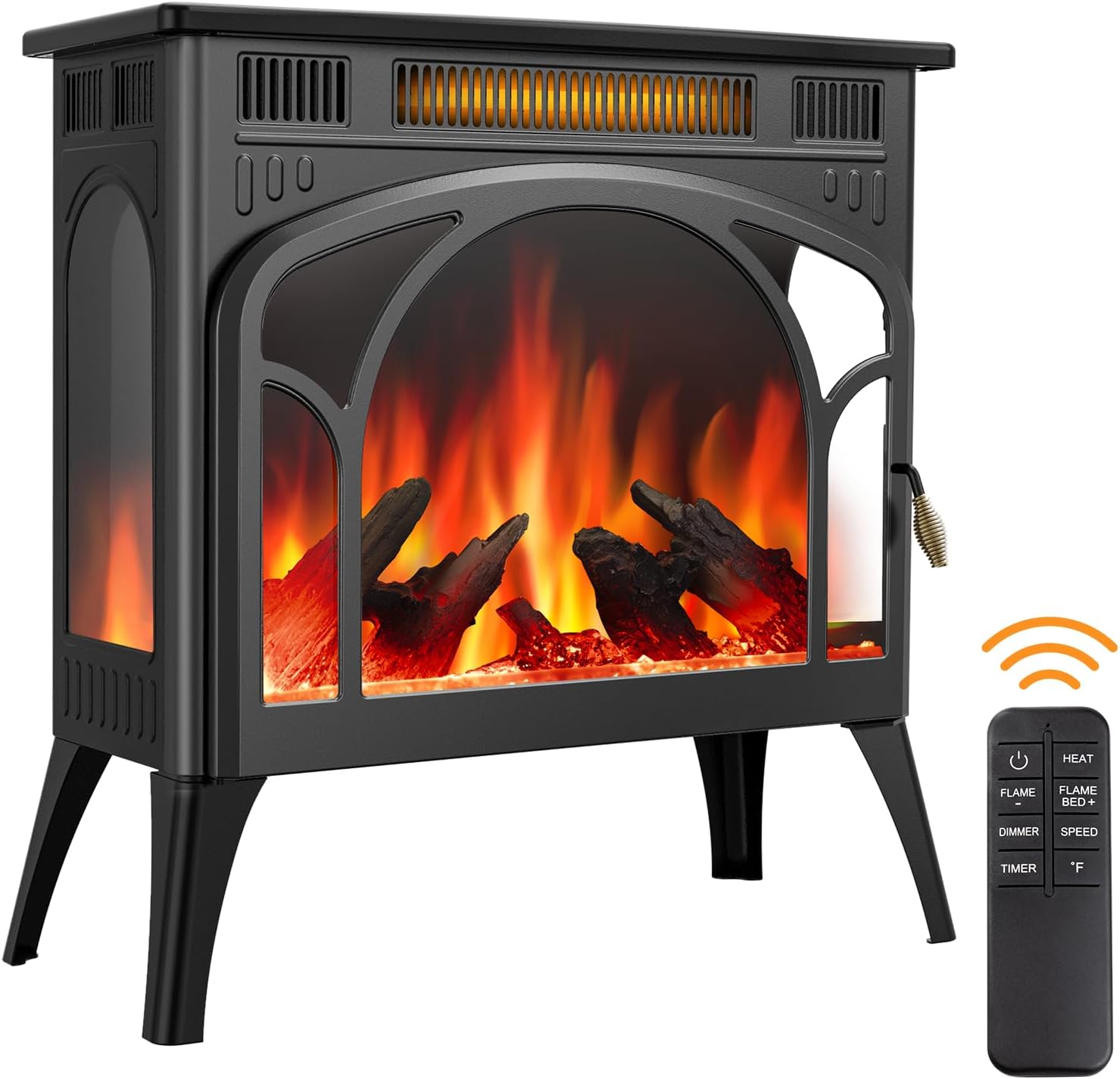 Electric Fireplace Heater, Free-Standing, 3D Infrared, Remote Control, 5100 BTU, 1500W R1969