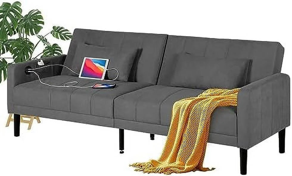 Modern Upholstered Tufted Convertible Folding Futon Sofa Bed with USB V8039