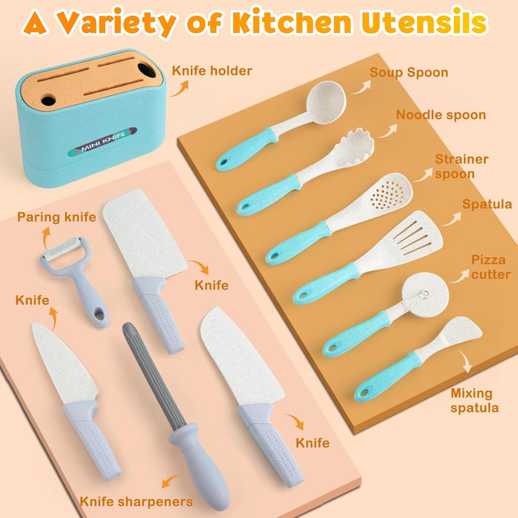 44PCS Kids Kitchen Playset Cookware Toys with Play Pots and Pans, Gas Stove with Sound & Light, Cooking Utensils G6191
