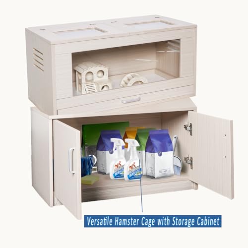 Hamster Cage with Storage Cabinet, Acrylic Panels, 31.5" L x 15.75" x 32.28" (Teak) M4427