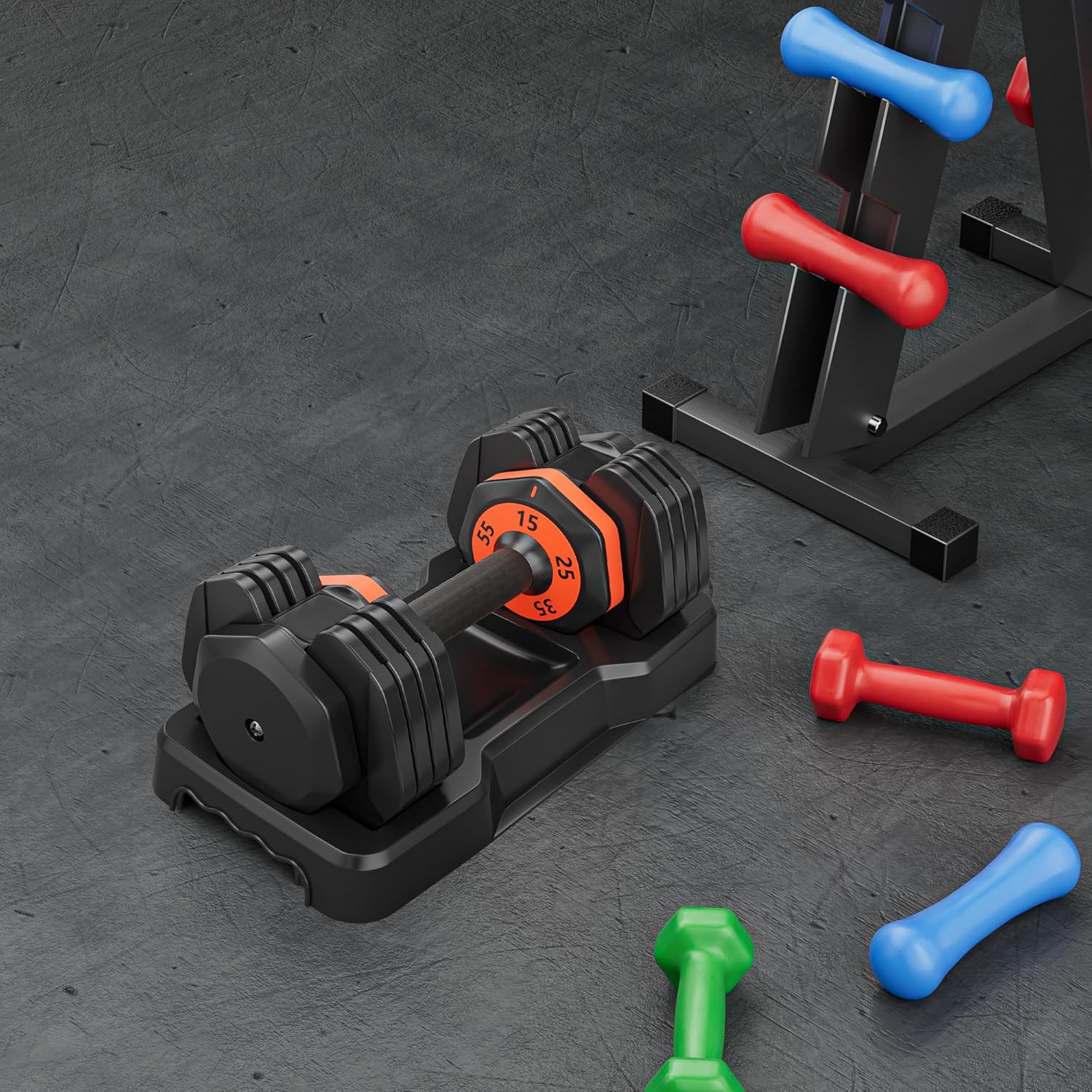 55LB 5 in 1 Single Adjustable Dumbbell with Anti-Slip Metal Handle, Black F972884