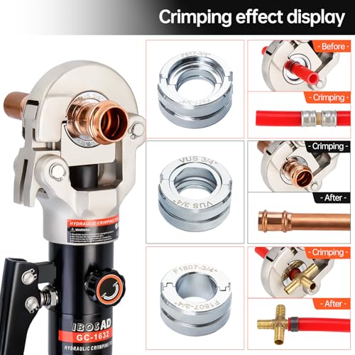 Copper Tube Fittings Hydraulic Pipe Crimping Tool with 1/2", 3/4" and 1" Jaw Pipe Press Crimper Pressing Pliers with Pipe Cutter K23356