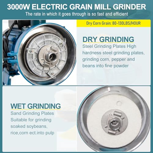 Electric Grain Mill Grinder, 3000W 110V Commercial Grain Grinder Machine with Funnel J9546