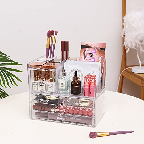 Clear Makeup Organizer With Drawers, Stackable Cosmetic Storage Display Case O2856