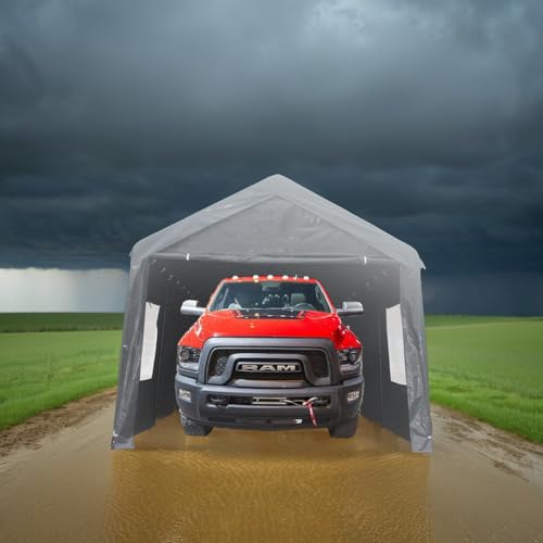 Grey Heavy Duty Portable Carport Canopy Tent with Sidewalls N76563