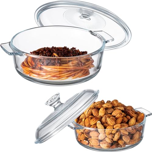 2 Pieces Glass Casserole Dish with Lid, Oven Safe (Square, 0.8L/ 1.5L) D532014