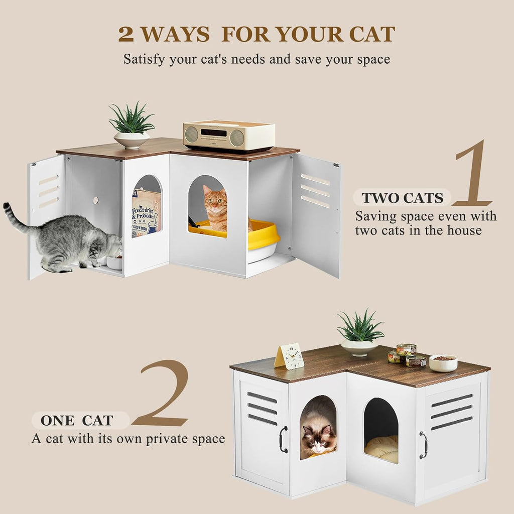 White Corner Litter Box Enclosure Cabinet, 31.5 x 17.7 x 19.7 in P60402