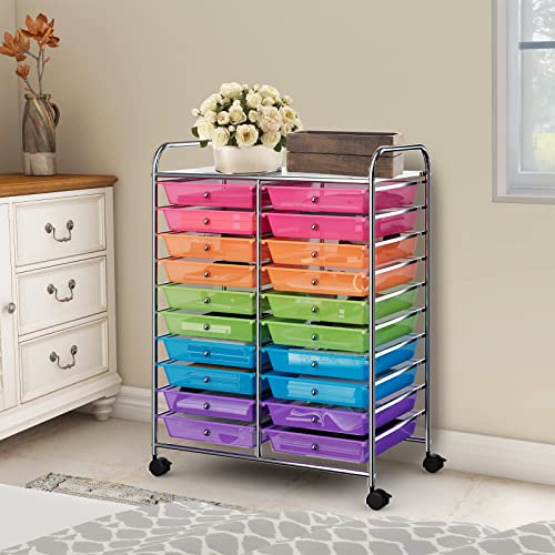 20 Drawers Rolling Storage Cart on Wheels White M563
