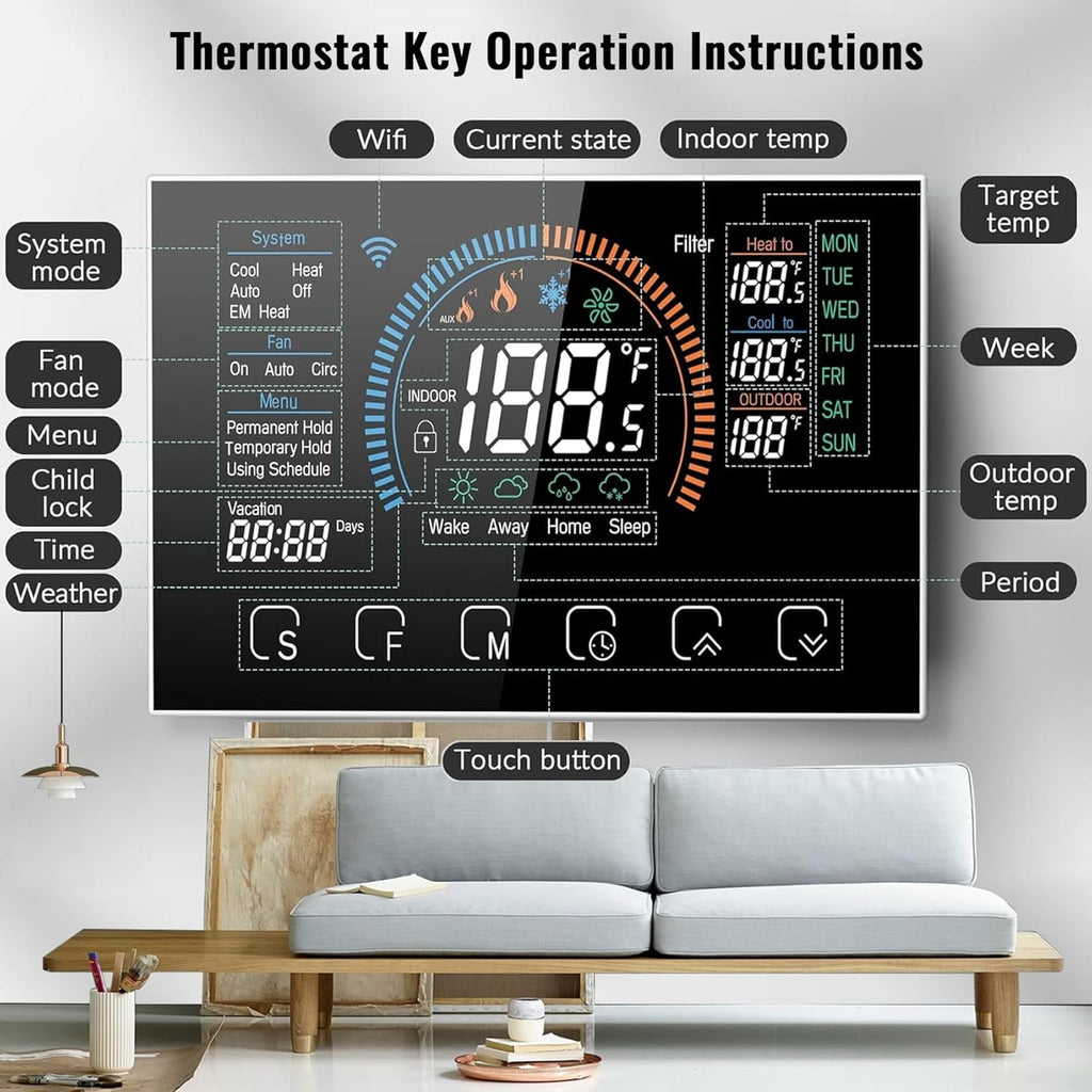 Smart Thermostat with WiFi, App, LCD Color Screen, Voice Control, C-Wire Adapter F81527