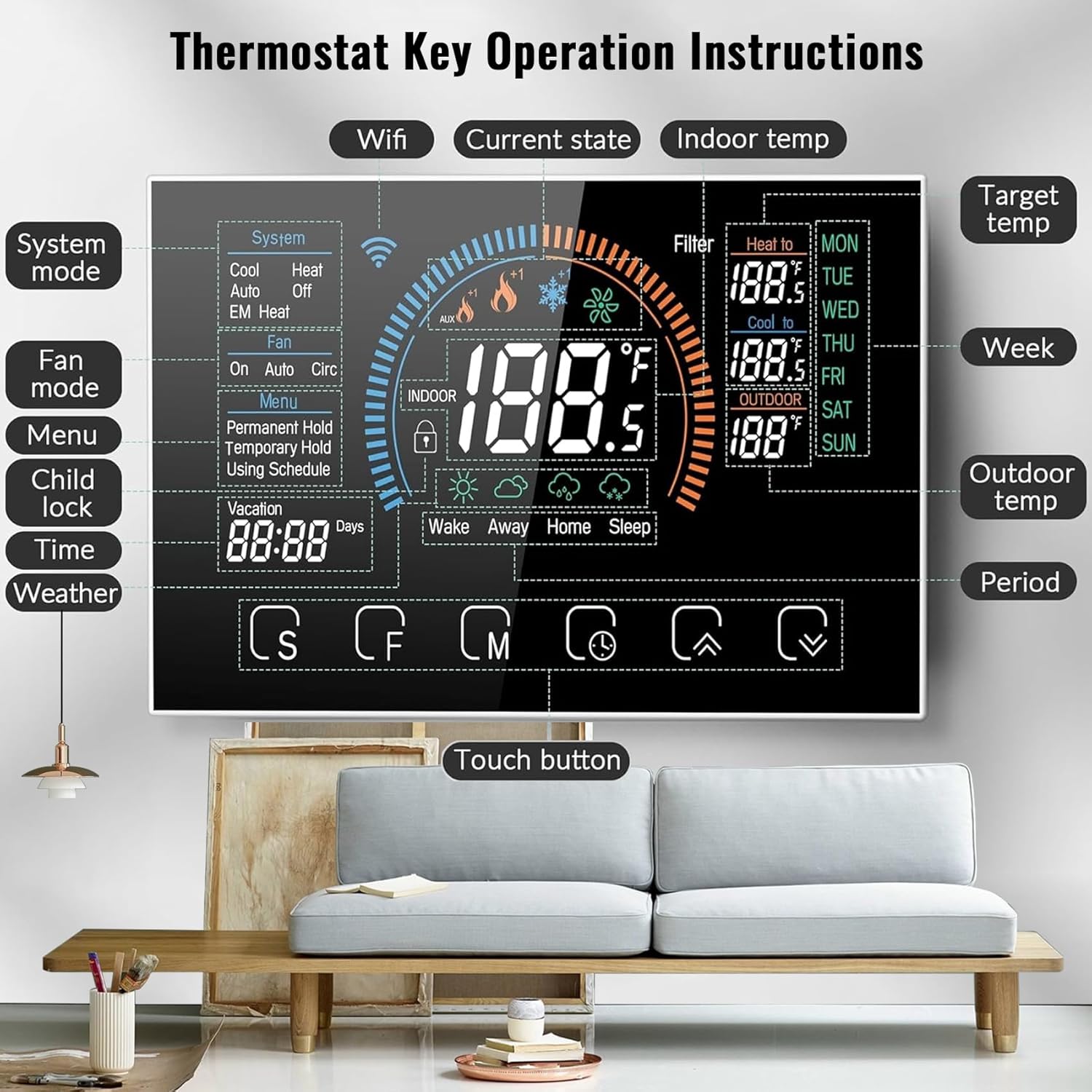 Smart Thermostat with WiFi, App, LCD Color Screen, Voice Control, C-Wire Adapter F81527