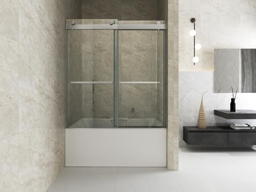 Brushed Nickel Frameless Sliding Tub Door with Clear Tempered Glass U7851