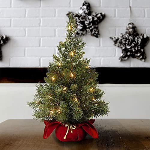 24 in Pre-Lit Artificial Christmas Tree, 35 Clear Lights, Red Cloth Base, Green W88962